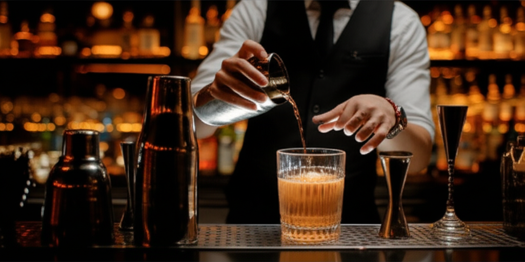 Professional bartender crafting a signature cocktail